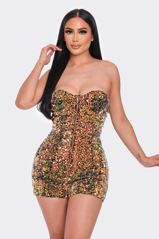 Multi Sequins Tube Top Romper-42721