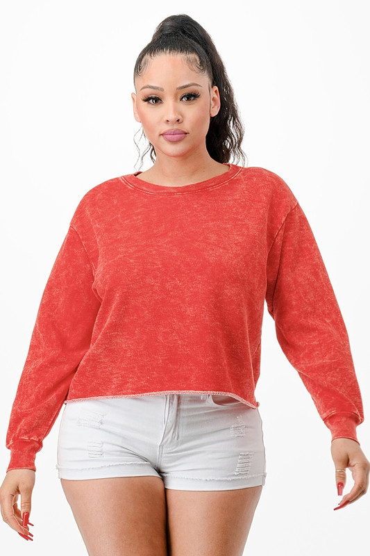 Washed French Terry Cropped Sweatshirts-42871