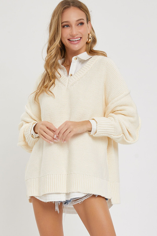 V Neck Oversized Sweater-43059