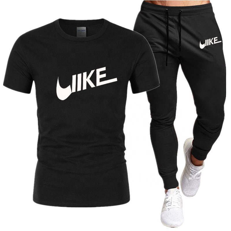 Men's Tracksuit Two Pieces Sets Casual Fitness Short Sleeve T-Shirt Sport Suits