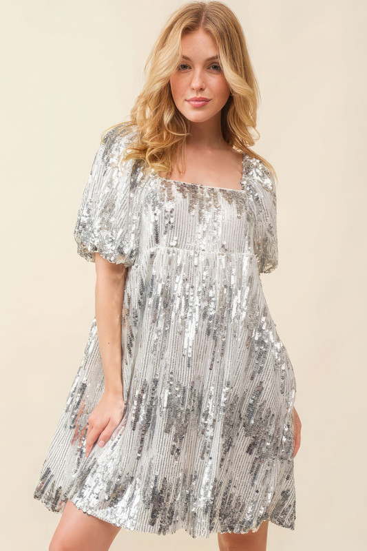 Sequin Babydoll Mini Dress-43290