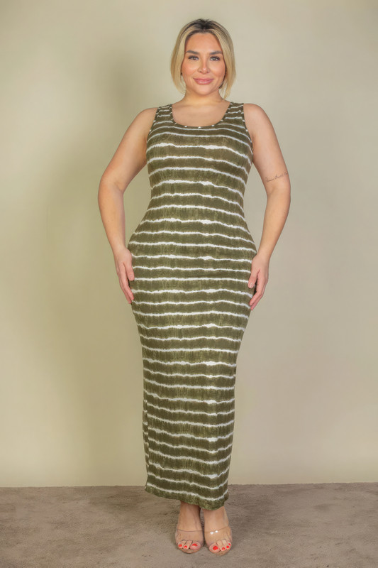 Plus Size Tie Dye Printed Tank Bodycon Maxi Dress-43303