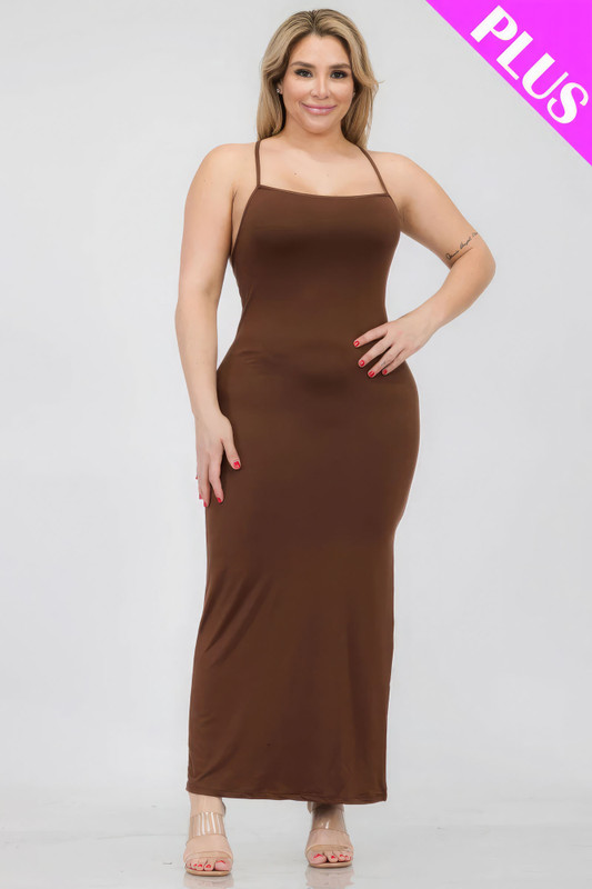 Plus Size Crisscross Back Split Thigh Maxi Dress-43313