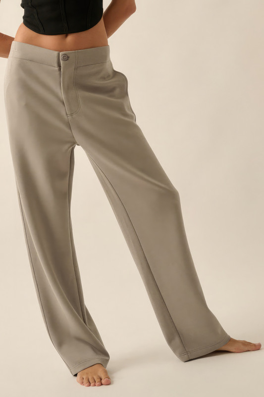 Premium Scuba High Waist Button Zip Up Fly Pants-43346