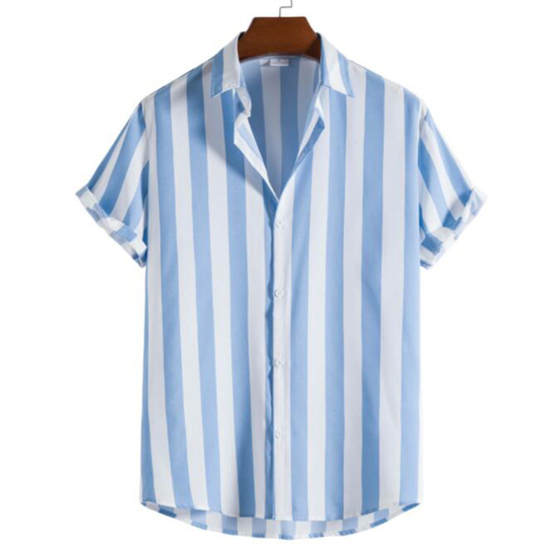Men's Fashion Striped Shirts New Short Sleeve Casual Male Top Turn Down Collar