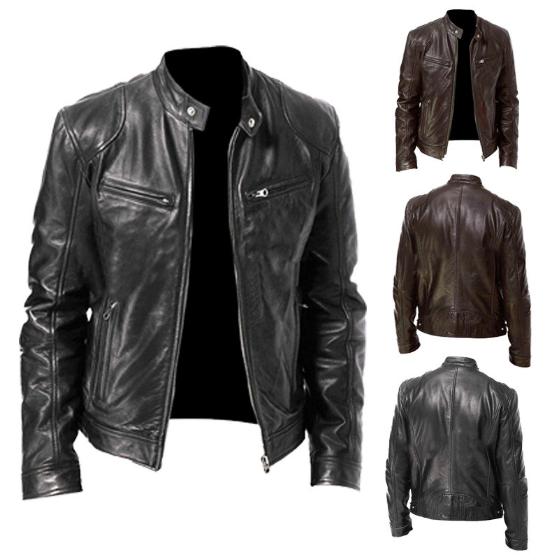 Motorcycle Leather Oversized Men's Slim Waterproof Warm Studded Leather Jacket