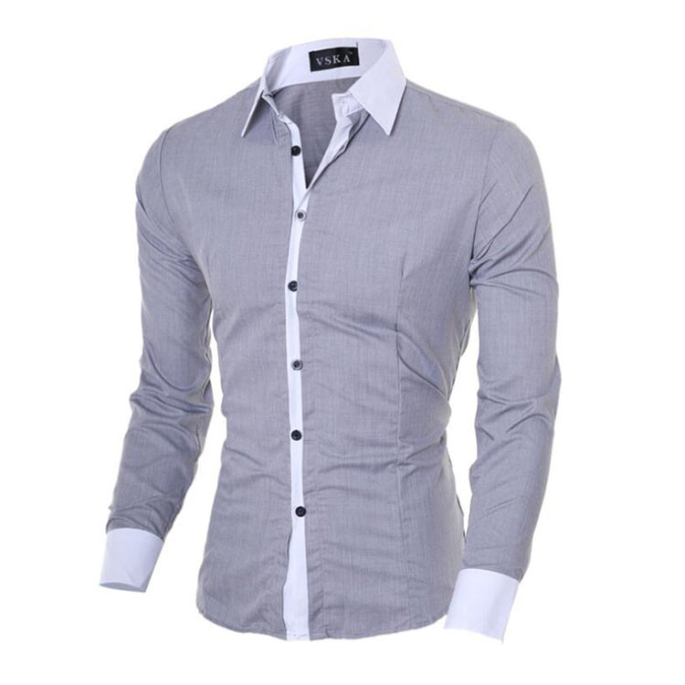 New Men's Black White Long Sleeve Casual Solid Multi-Button Hit Color Shirts