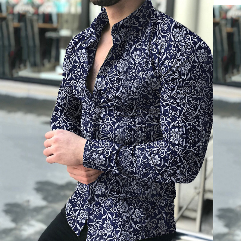 Fall Fashion Men's Casual Printed Shirts Long-sleeve Plus Size Shirt Men's Wear