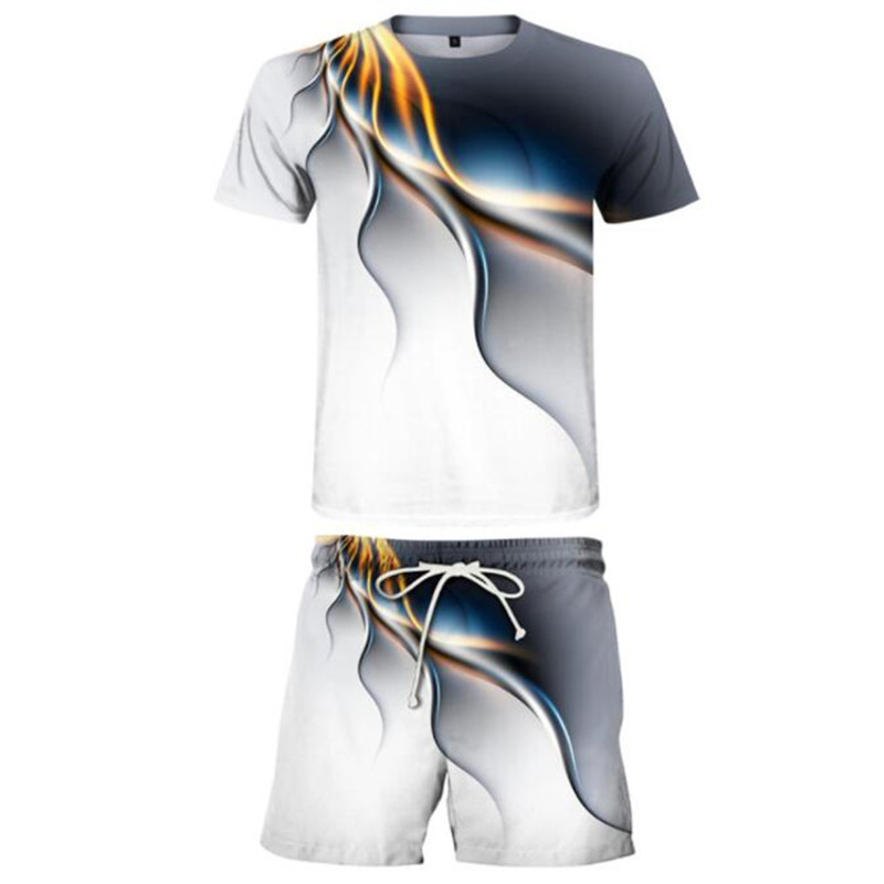 Casual 3D Printing Sport Suit Brand 2 Piece T-Shirt Men's Short Sleeve Sets