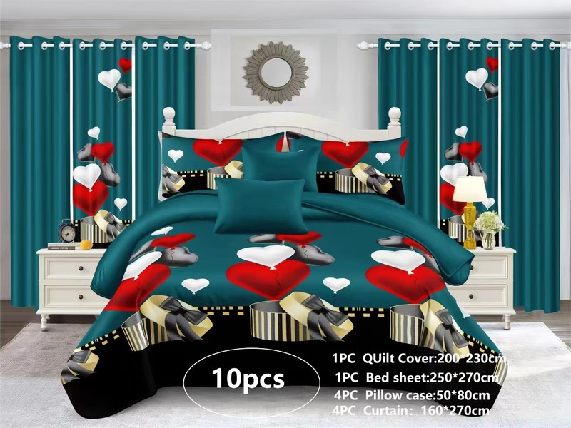 Big Flower Microfiber Custom Multi 10PCS Polyester Sheet Curtain Bedding Set