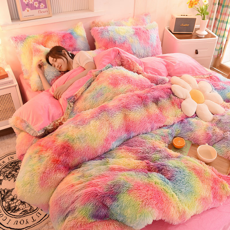 Luxury Bedspread King Size Tie Dye Plush Shaggy Ultra Soft Fluffy Bedding Set