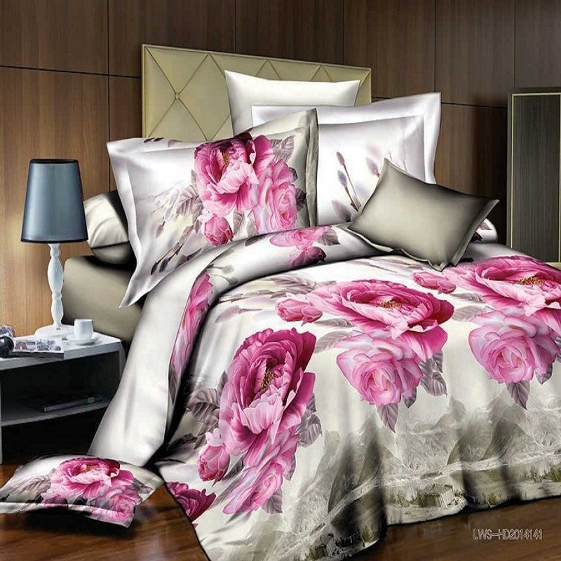 China Custom 3D Print Bedding Set Bedsheet Red Rose Bed Linen Sheet