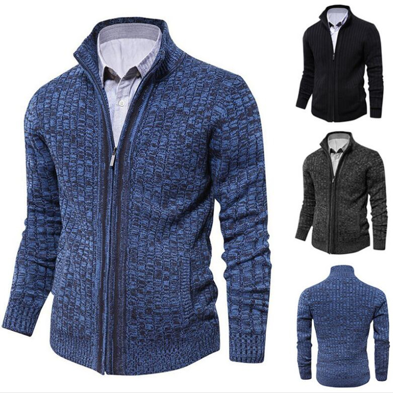 Men's Sweater Coat Fashion Cardigan Knitted Sweater Slim Fit Stand Collar