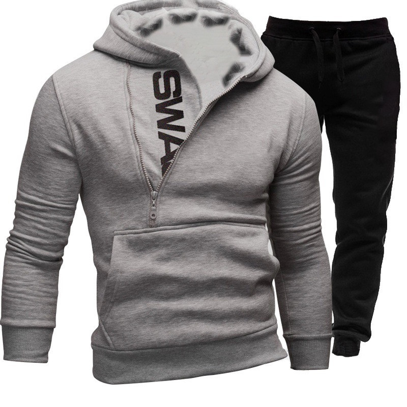 Custom Logo Plus Size Solid Color Hoodies Sweatshirt 2Piece Sweatpants Men's Set