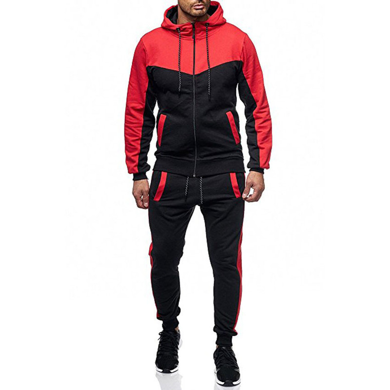 Men's Color Matching Casual Sports Plus Velvet Cardigan Hoodies and 2-Piece Sets