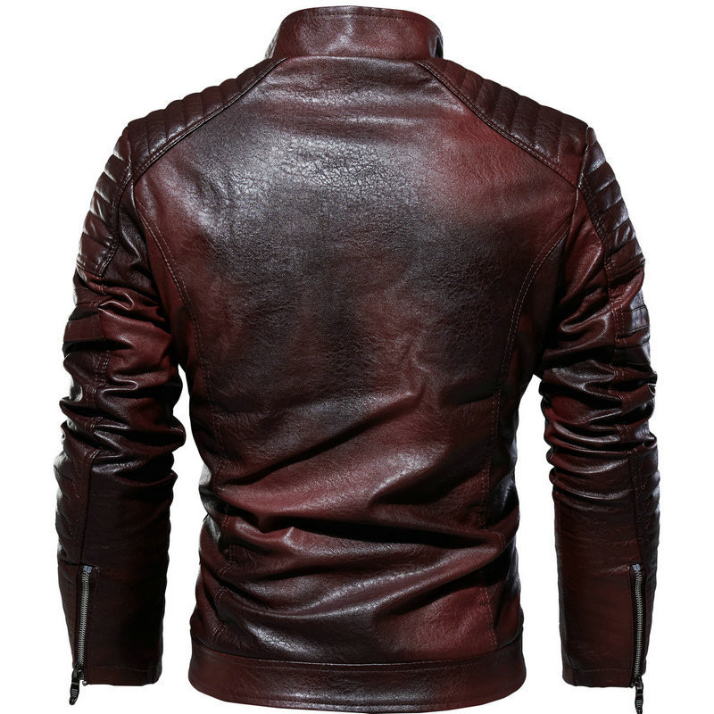 Winter Plus Size Brown Patchwork Motorcycle Waterproof Pu Leather Jacket For Men