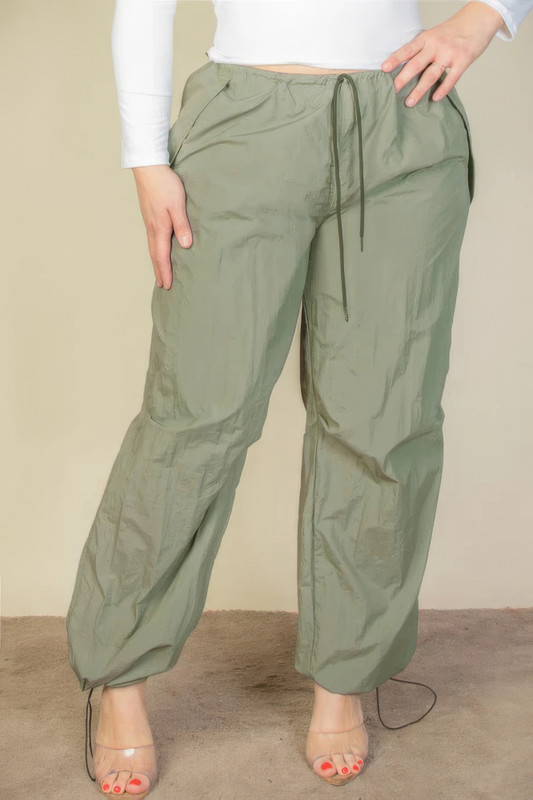 Plus Size Drawstring Waist Parachute Pants-43917