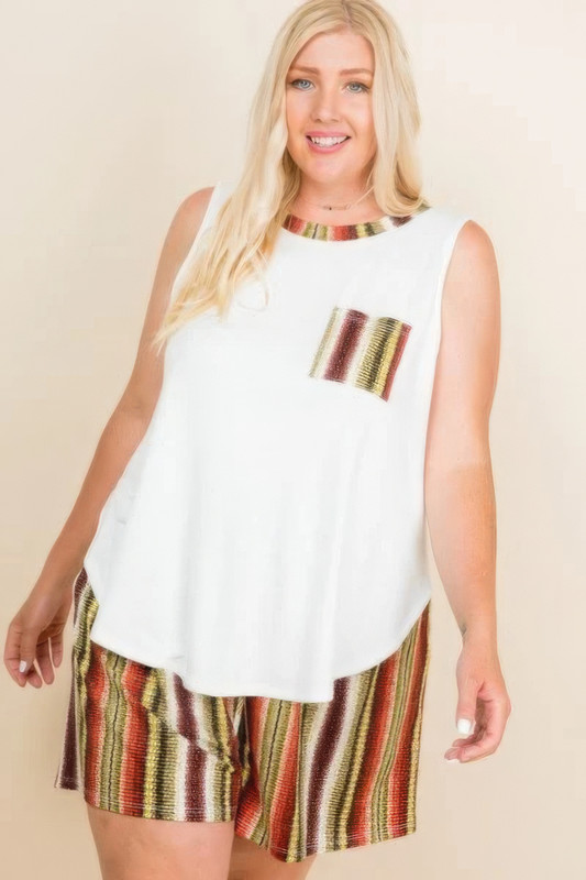 Plus Size Solid Sleeveless French Terry Tank Top-43931 Plus Size Solid Sleeveless French Terry Tank Top-43931