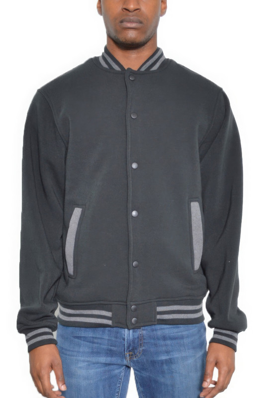 Mens Fleece Snap Button Varsity Jacket-44102