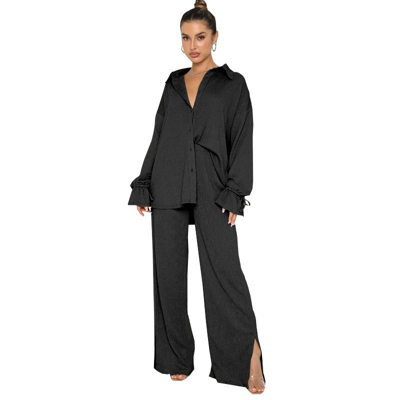 New Arrival  Women's Clothing Long Sleeve Shirt Two Piece Sets Leg Pants Suit