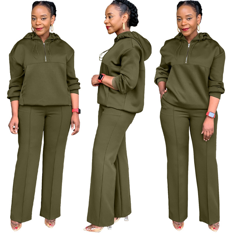 Women s Sets Two Piece Set Women Clothing Casual Half-Zip Hoodie & Pants Set
