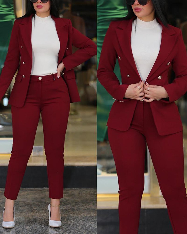 New Women's Solid Color Slim Fit Casual Fashion Suits Two-piece Set