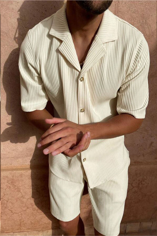 Men's Summer Casual Short-sleeved Suit Set With Short Sleeve Shirt Wide for Men