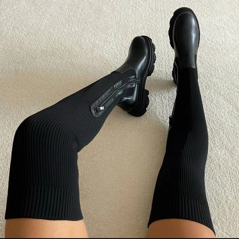 Botin Con Tacon Long Style Platform Over the Knee Knit Thigh High Boots