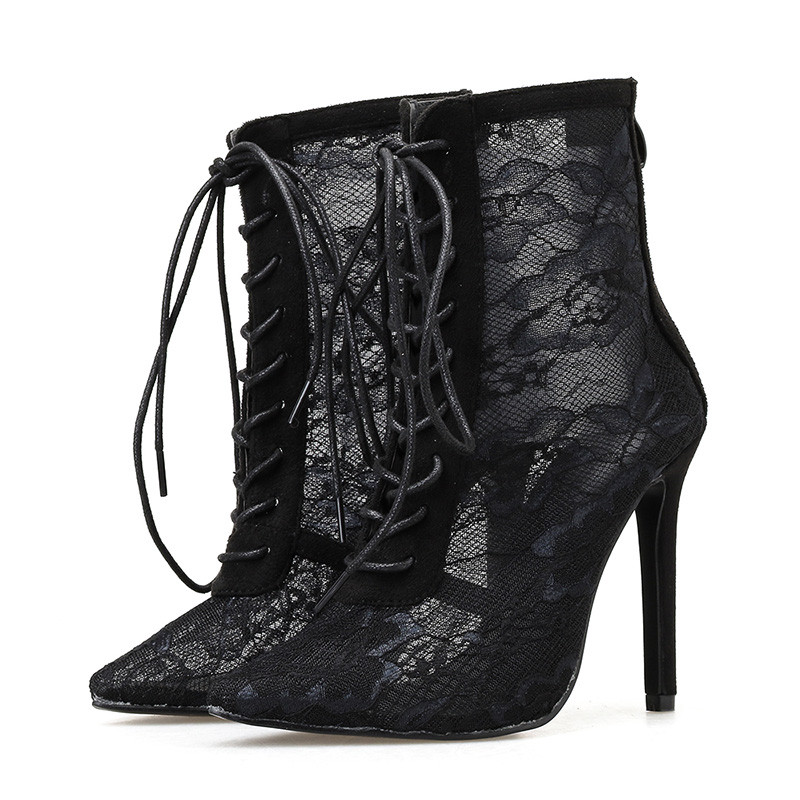 Sandals Women's Middle Tube Thin Heel European and American Mesh Short Boots