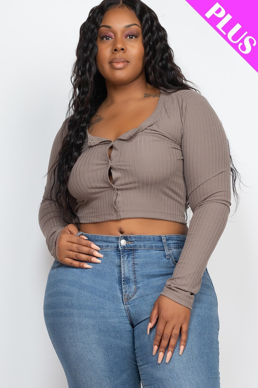 Plus Size Button Up Cropped Top-41628