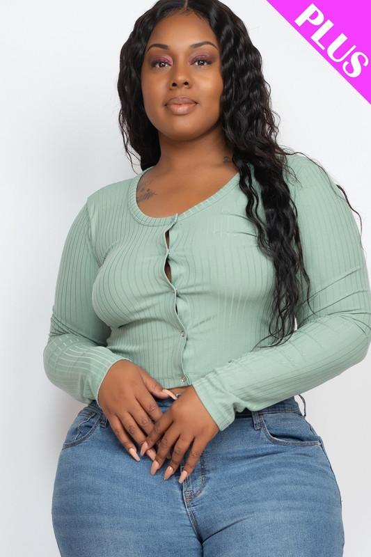 Plus Size Button Up Cropped Top-41620