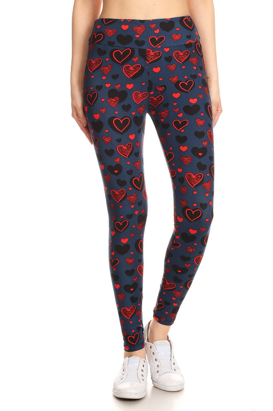 Yoga Style Banded Lined Heart Print, Full Length Leggings In A Slim Fitting ...