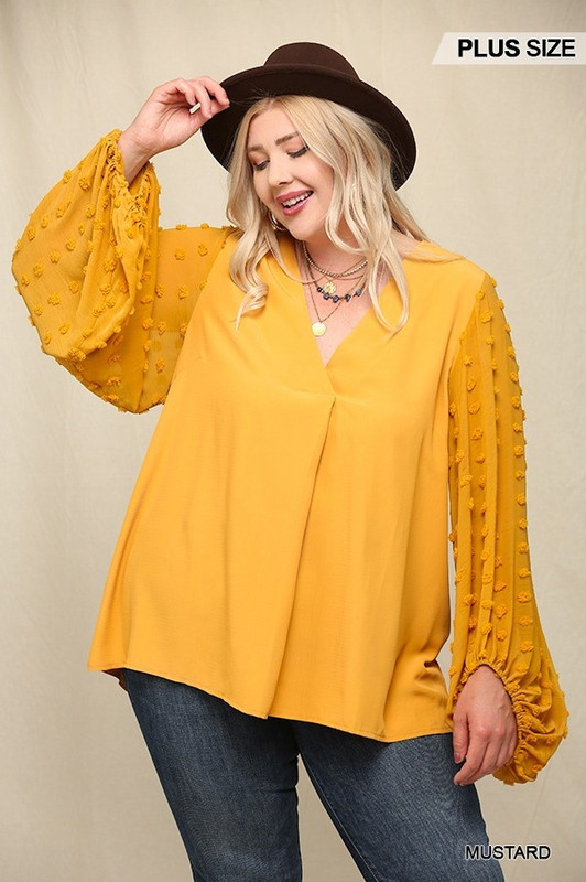 Woven And Textured Chiffon Top With Voluminous Sheer Sleeves-41494