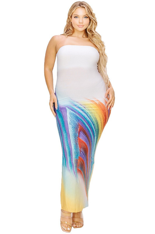 Plus sleeveless color gradient tube top maxi dress-42099