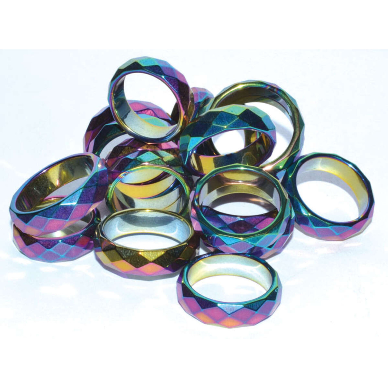 Rainbow Magnetic Hematite Faceted rings (50/bag)
