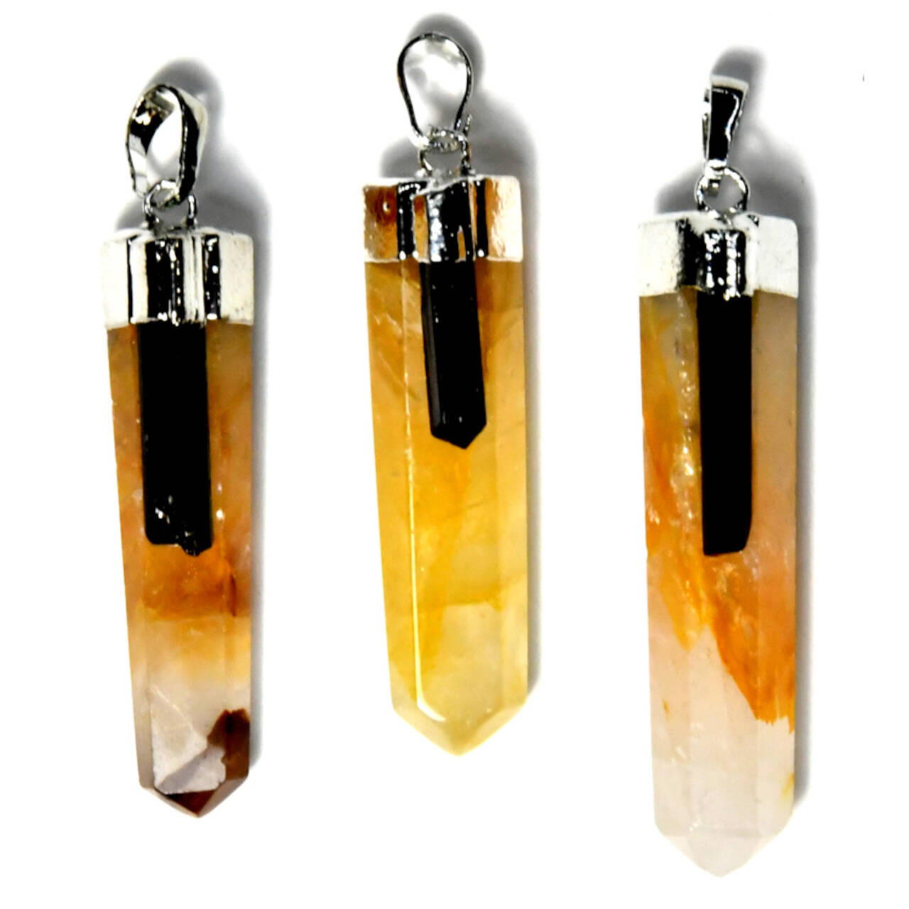 Golden Quartz w/ Tourmaline Pendant