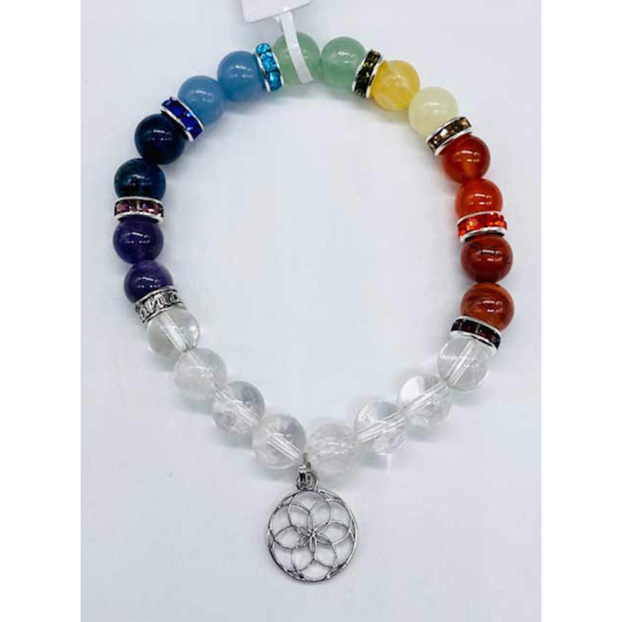 7 Chakras Crystal Bracelet With Charms 8mm Beads Crown, Third Eye