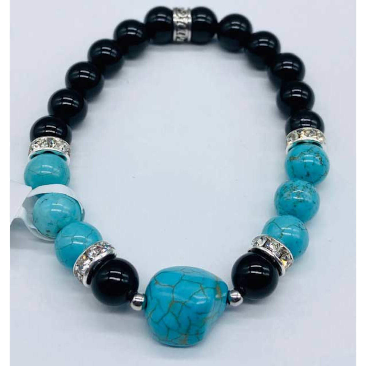 Black Onyx, Turquoise, Turquoise Nugget Bracelet 8 mm.