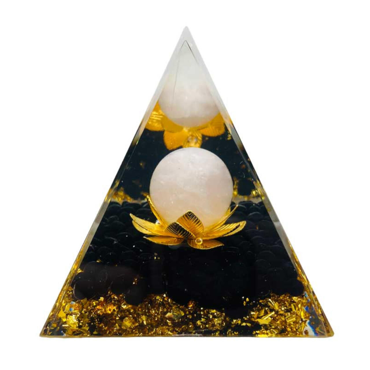 White Moon With Lotus Orgonite Pyramid 2 1/2"