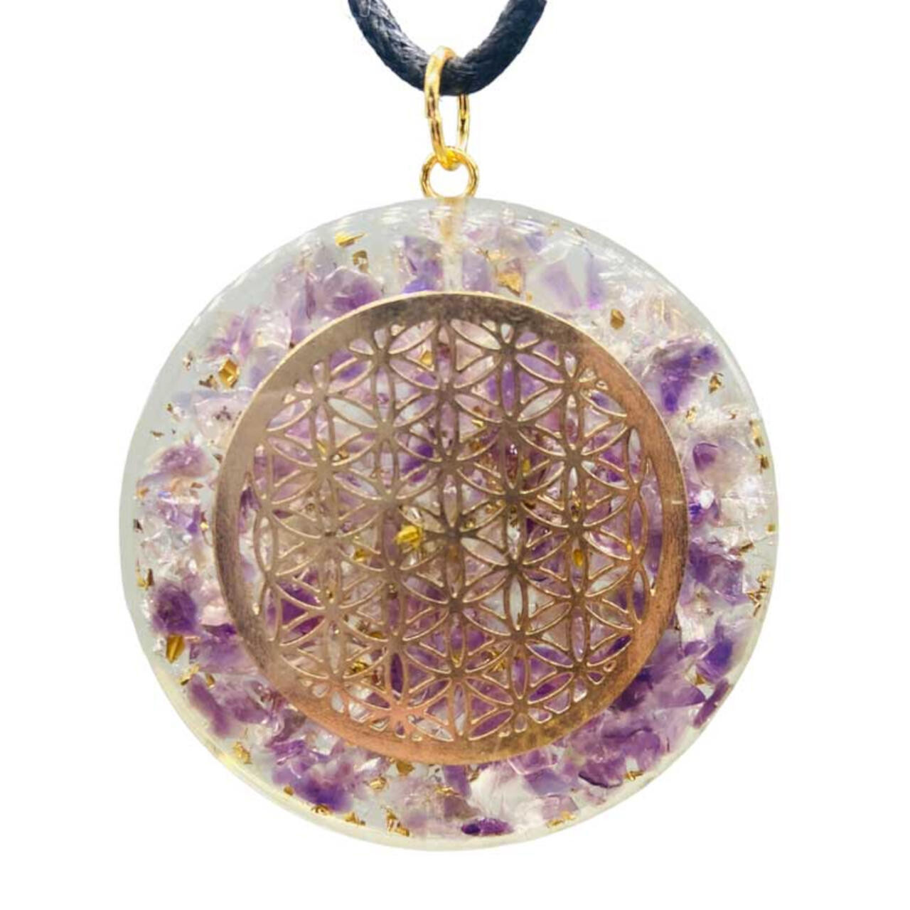 Orgone Flower of Life Amethyst & Quartz 1 5/8"