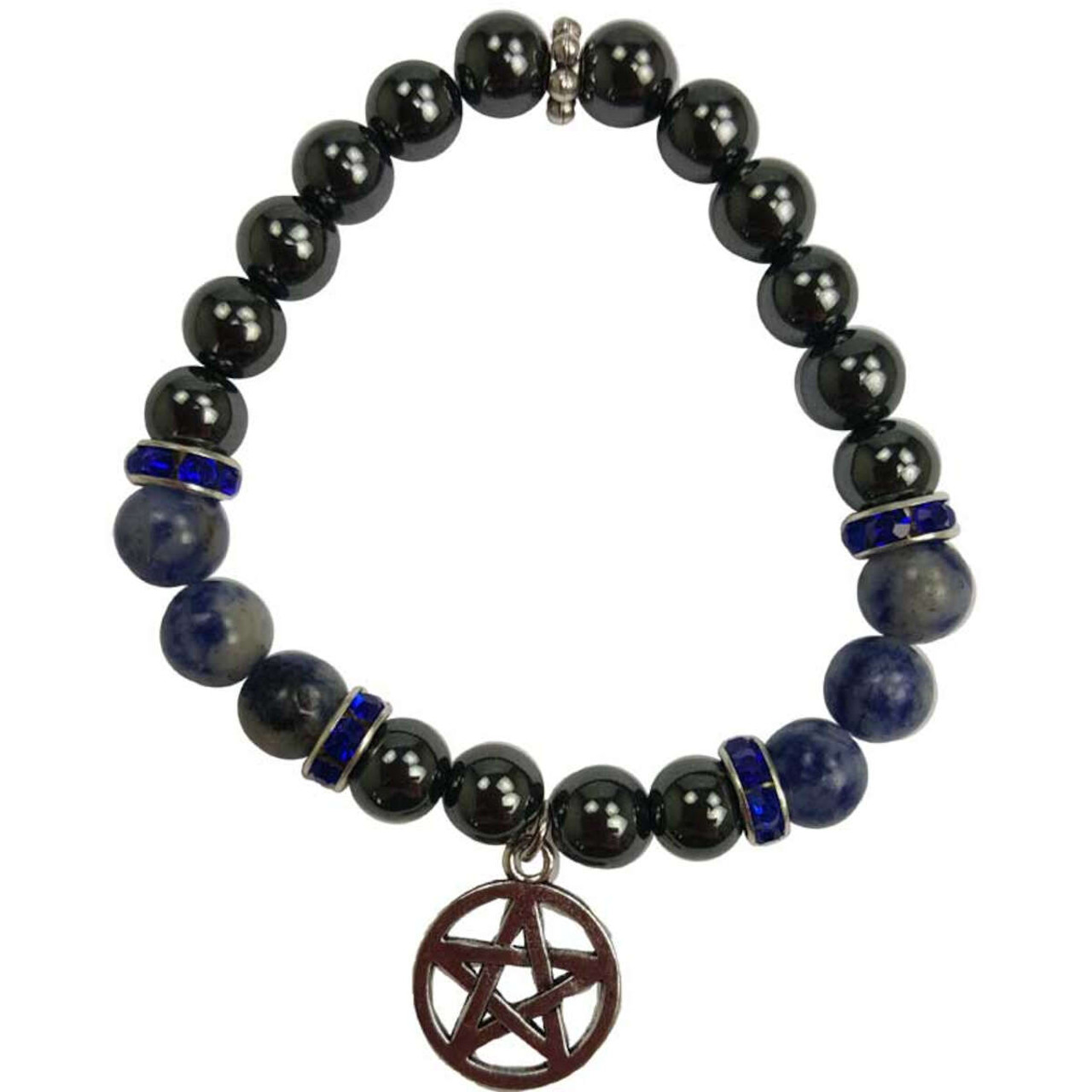 Hematite/ Sodalite Bracelet with Pentagram 8mm