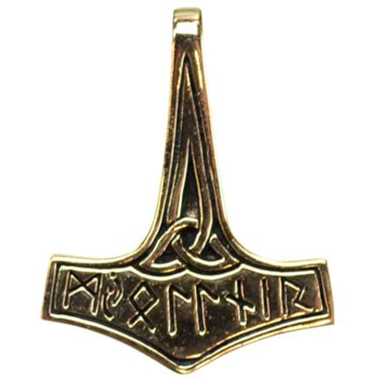 Thor's Hammer Triquetra Runes Bronze Pendant