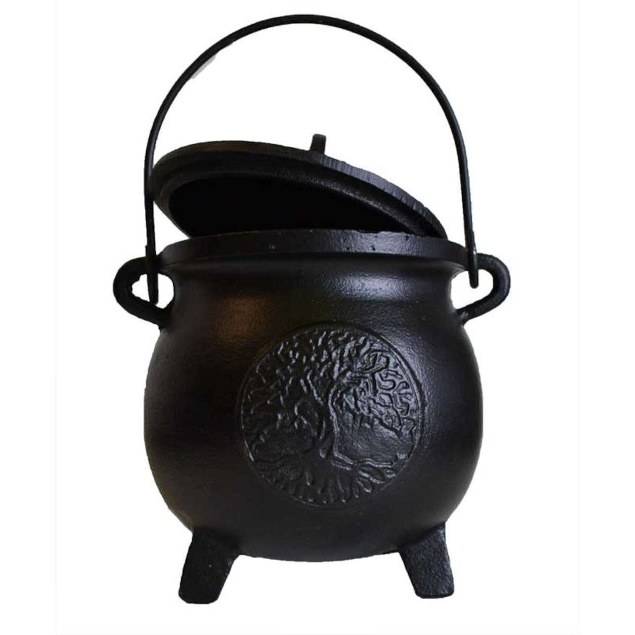 Tree of Life Cast Iron Cauldron w/ Lid 8"