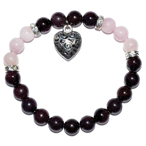 Garnet/ Rose Quartz with Heart Bracelet 8mm Garnet/ Rose Quartz with Heart Bracelet 8mm