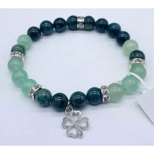 Kambaba Jasper, Green Aventurine, Clover Bracelet 8 mm. Kambaba Jasper, Green Aventurine, Clover Bracelet 8 mm.