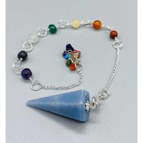 Angelite 7 Chakra 6 Sided Pendulum