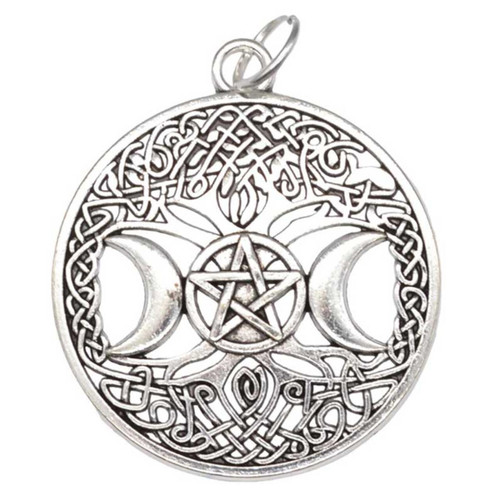 Tree Of Life Triple Moon Pentagram Amulet 1 1/4"