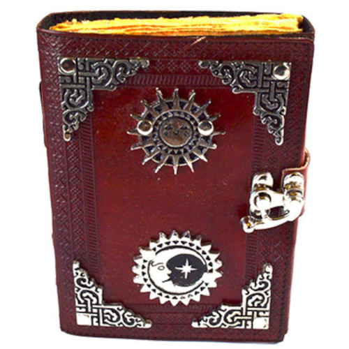Sun & Moon Aged Looking Paper Leather Journal w/ Latch 4 1/2" X 6 1/2" - Unlined