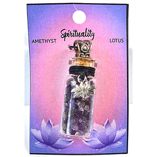 Amethyst Chips In Bottle With Lotus Necklace