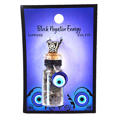 Sapphire Chips In Bottle With Evil Eye Necklace